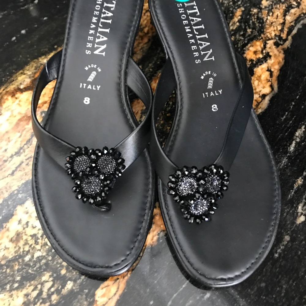 Italian Shoemakers Black Beaded Sandal NWT